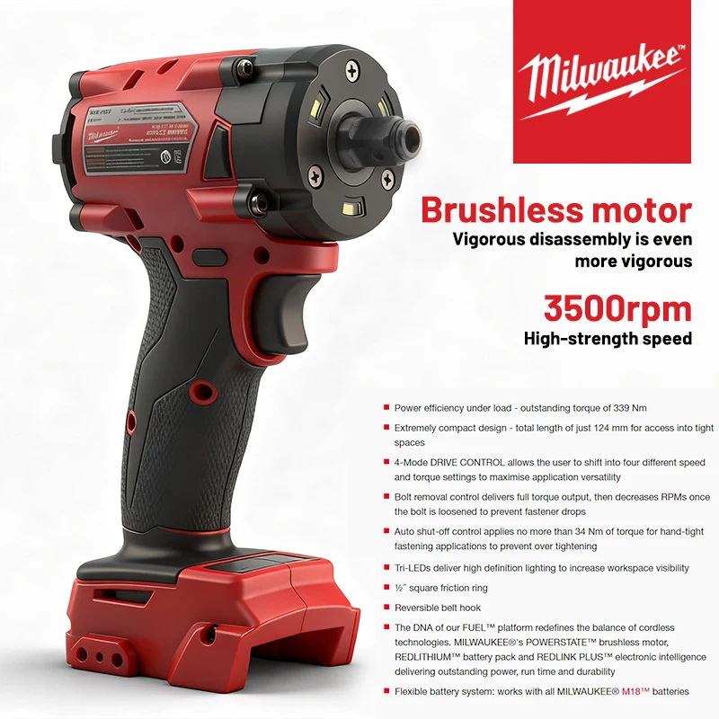 

M18 FIW2F12 Original Milwaukee Battery 339N.M Impact Wrench Ideal for Automobile and Home Appliance Maintenance Brushless tool