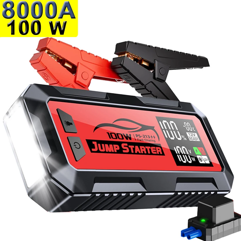 Powerful 8000a 100w 24000mah Laptop Jumper Super Capacitor Professional 12v Charger Booster Power Bank Jump Starter Car Battery