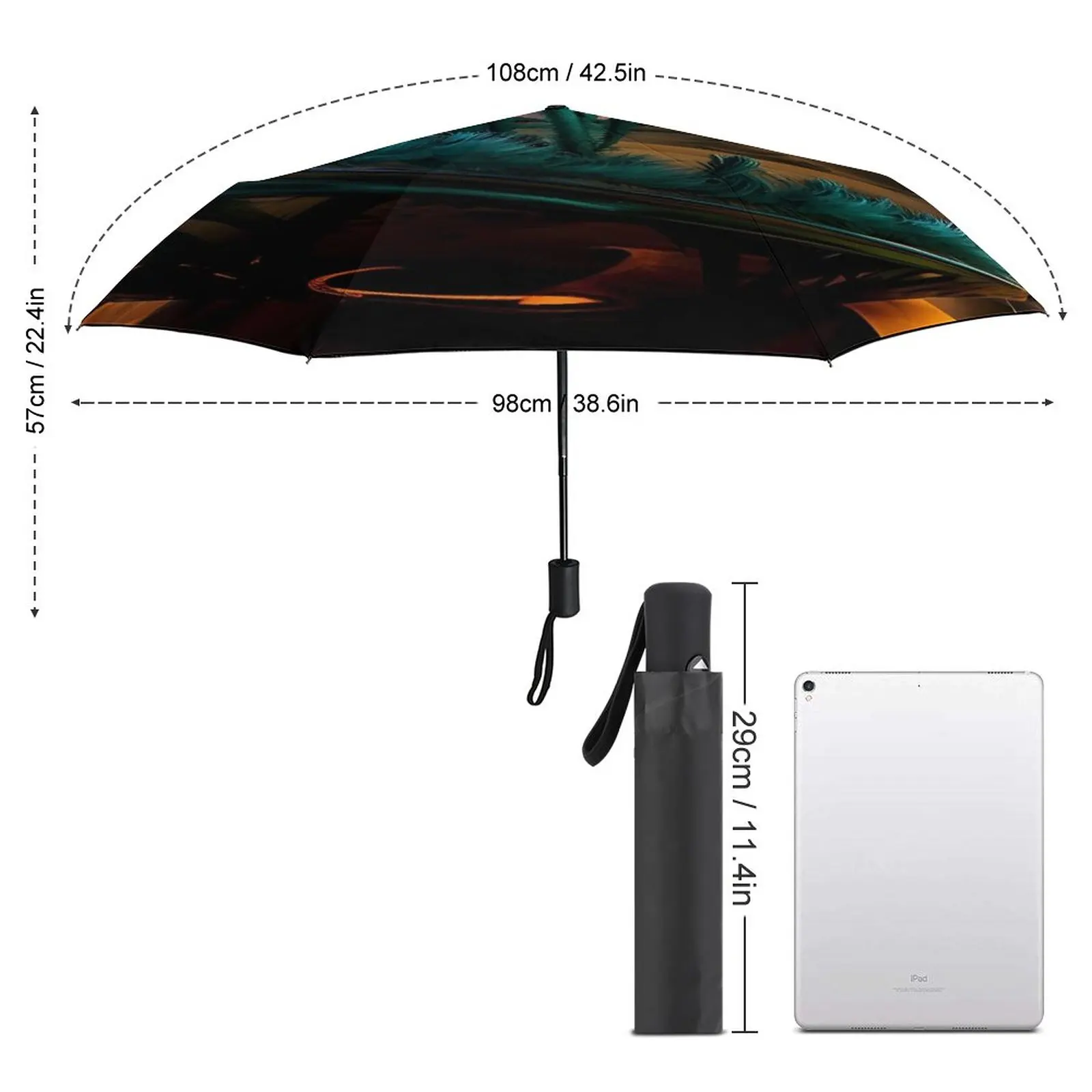 Desert Glow Umbrella Cactus Print Auto Protection Umbrella Colorful Design Sun Reinforced Umbrella