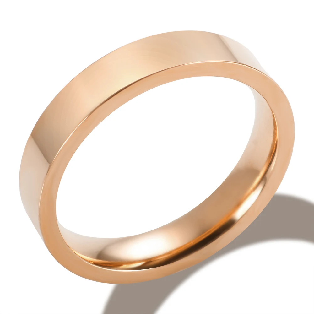 4mm Width Stainless Steel Gold Plated Simple Smooth Ring for Women Men Fashion Jewelry Gift