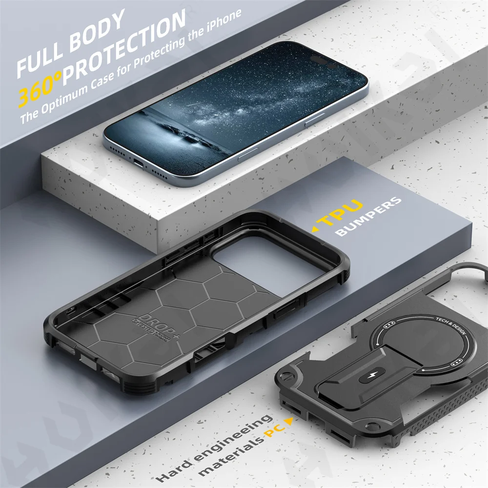 Case For iPhone 17 16 15 14 13 12 Pro Max Plus Magnetic Protective Magsafe Shockproof Heavy Duty Drop Protection Kickstand Cover