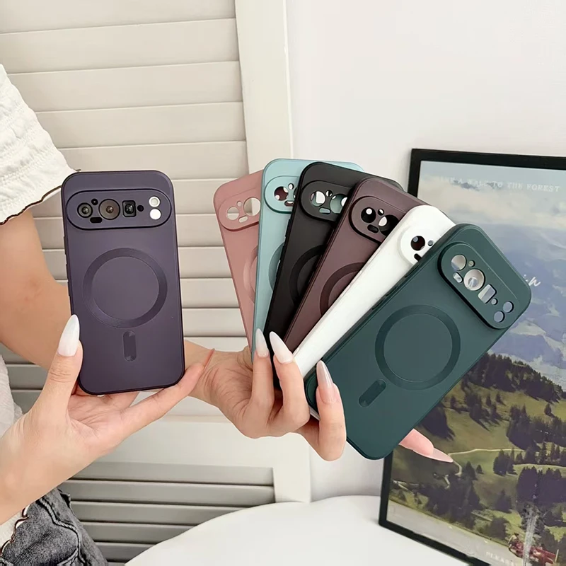 Simple Solid Color Electroplated Metal Paint Magnetic Phone Case For Google Pixel 11 Pro XL 7 8 9 10 A Pro Phone Protective Case