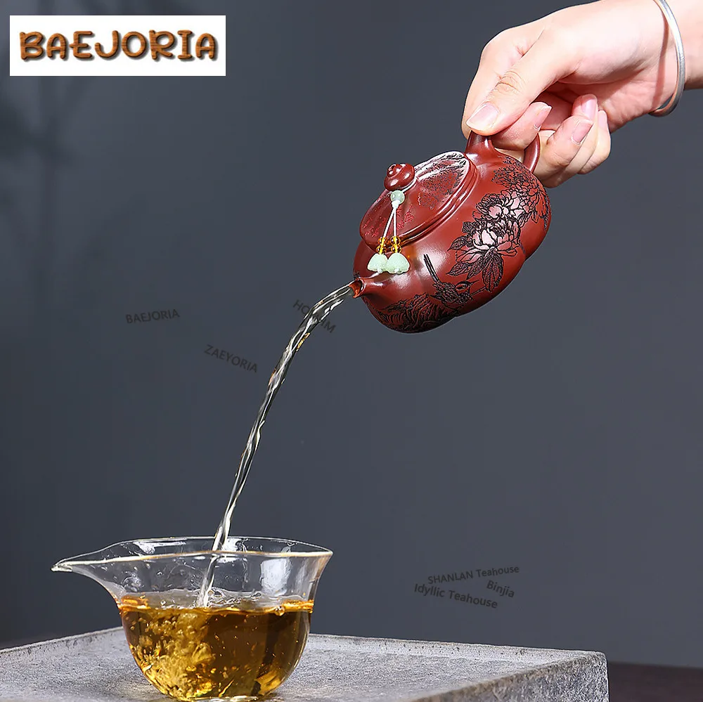 BAEJORIA 180ml Elegant Yixing Purple Clay Teapots Handmade Peony  Pot Raw Ore Dragon's Blood Sand Mud Kettle Zisha Tea Set Gifts