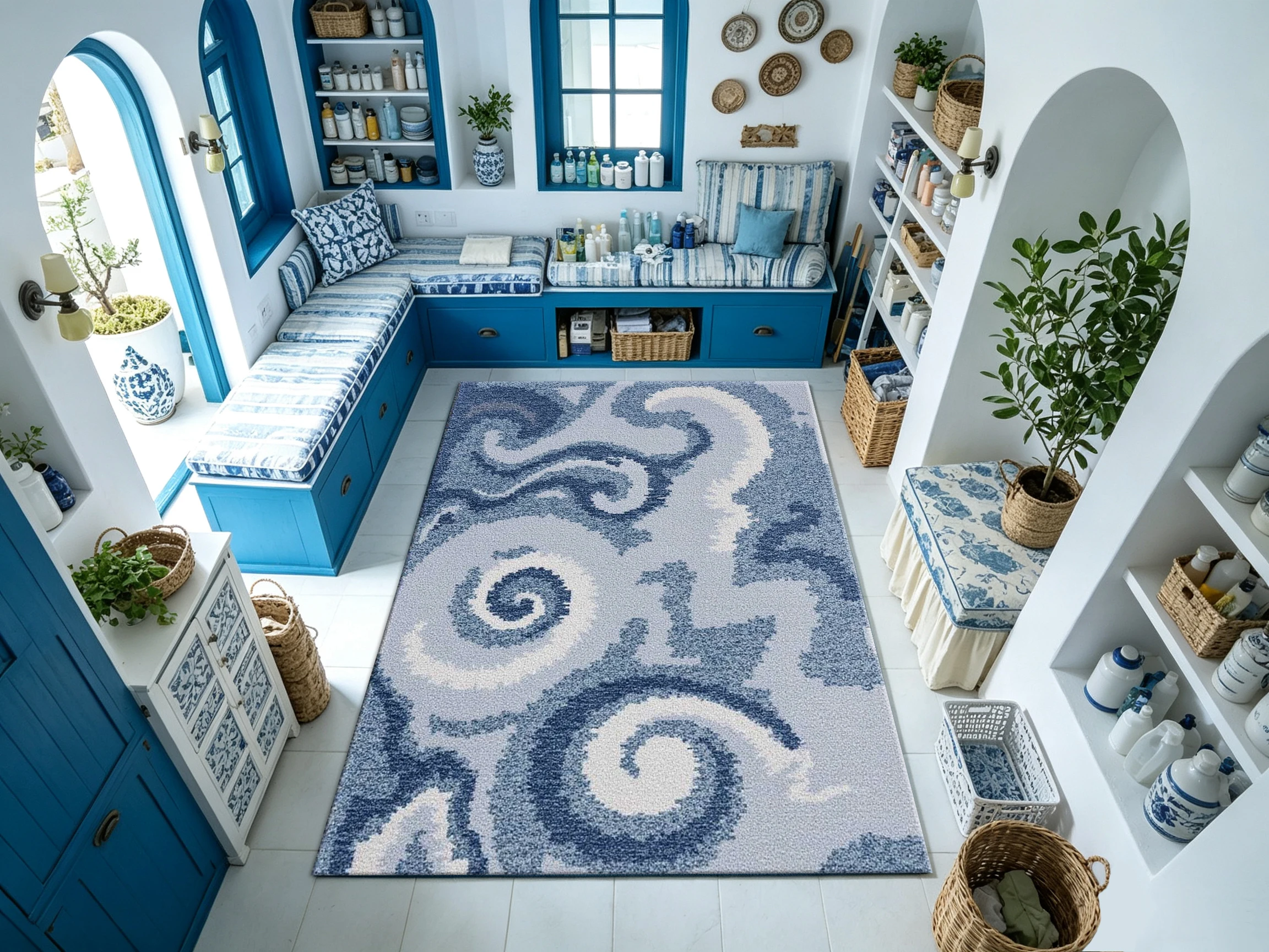 Blue Swirl Abstract Wave Carpet Modern Art Texture Home Rug Suitable for Living Room Bedroom Home Decoration