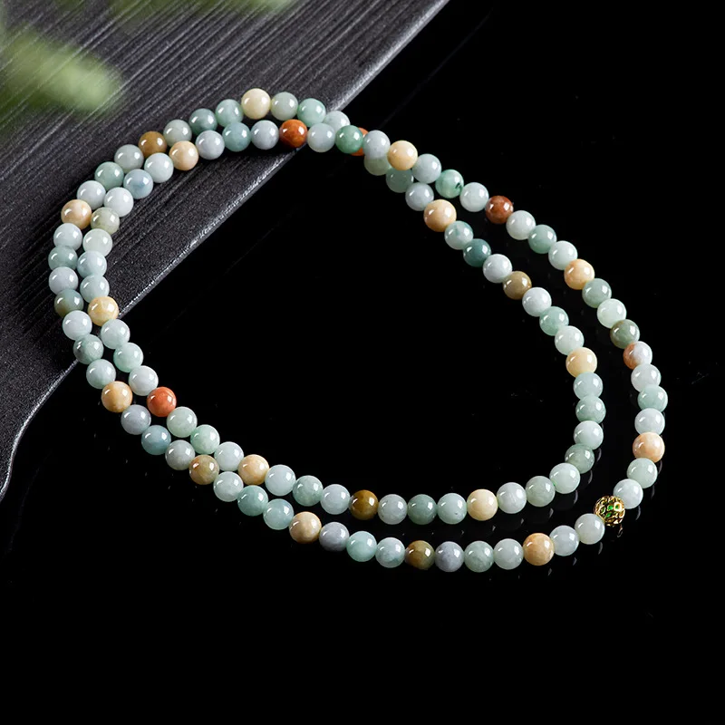 Burmese Jadeite Beads Bracelet Necklace Real Jewelry Charm Amulet Stone Vintage Natural Burmese Jade Carved Gemstone Bangle