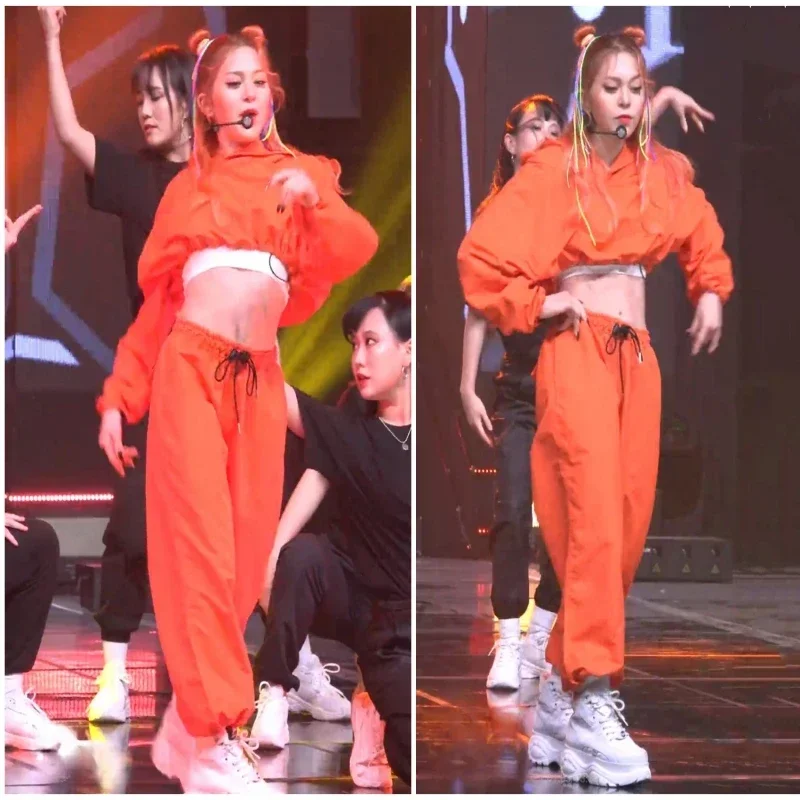 

2025 New Kpop Girl Group Jazz Dance Outfit Sexy Crop Tops Loose Pants Concert Performance Suit Hip Hop Dance Women Stage Costume
