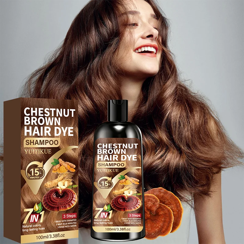 

YUITIKUE 7-в-1 Шампунь-краска для волос цвета каштанового коричневого | 15-минутная 3-этапная процедура для естественной стойкой окраски волос, 100 мл