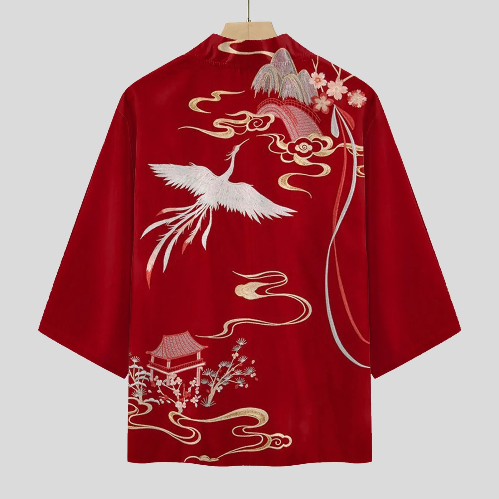 Asian Clothes Japanese Style Kimono Robes Traditional Crane Print Haori Cardigan Samurai Yukata Men Jackets Hip Hop Shirt Street