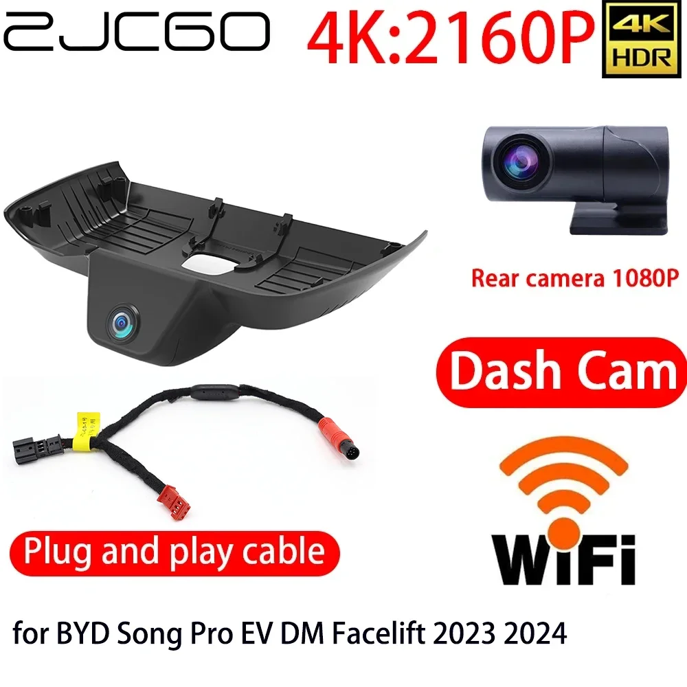 

ZJCGO 4K DVR Dash Cam Wifi Front Rear Camera 24h Monitor for BYD Song Pro EV DM Facelift 2023 2024