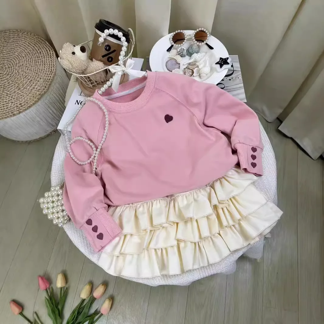 Children's Clothing Sets Love Embroidered Top + Cake Skirt 2pcs Sets Kids Clothes for Girls Baby Girl Outfit Set