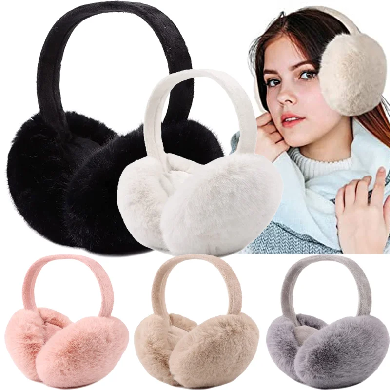 Winter Warm Ear Muffs Girl Fluffy Fold Burger Shape Children Headphone Earmuffs Soft Cashmere Solid Cute Warmer Fake Fur Earlap