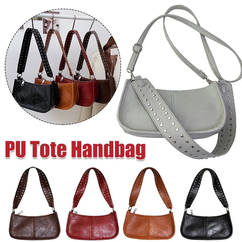 

Women Retro Shoulder Bag Studded Decor Underarm Satchel Bag Adjustable Strap Leather Tote Bag PU Tote Handbag Daily Dating Purse