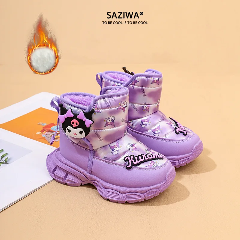 New Sanrios Girl Boots Cartoon Short Boots Water Proof Leather Anime Velvet Keep Warm Kawaii Cartoon Thick Sole Child Shoe