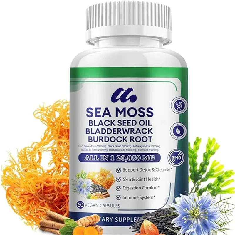 

Seaweed capsules contain Irish seaweed,black seed oil,South African drunken eggplant,burdock root,bladder,turmeric,vitaminC