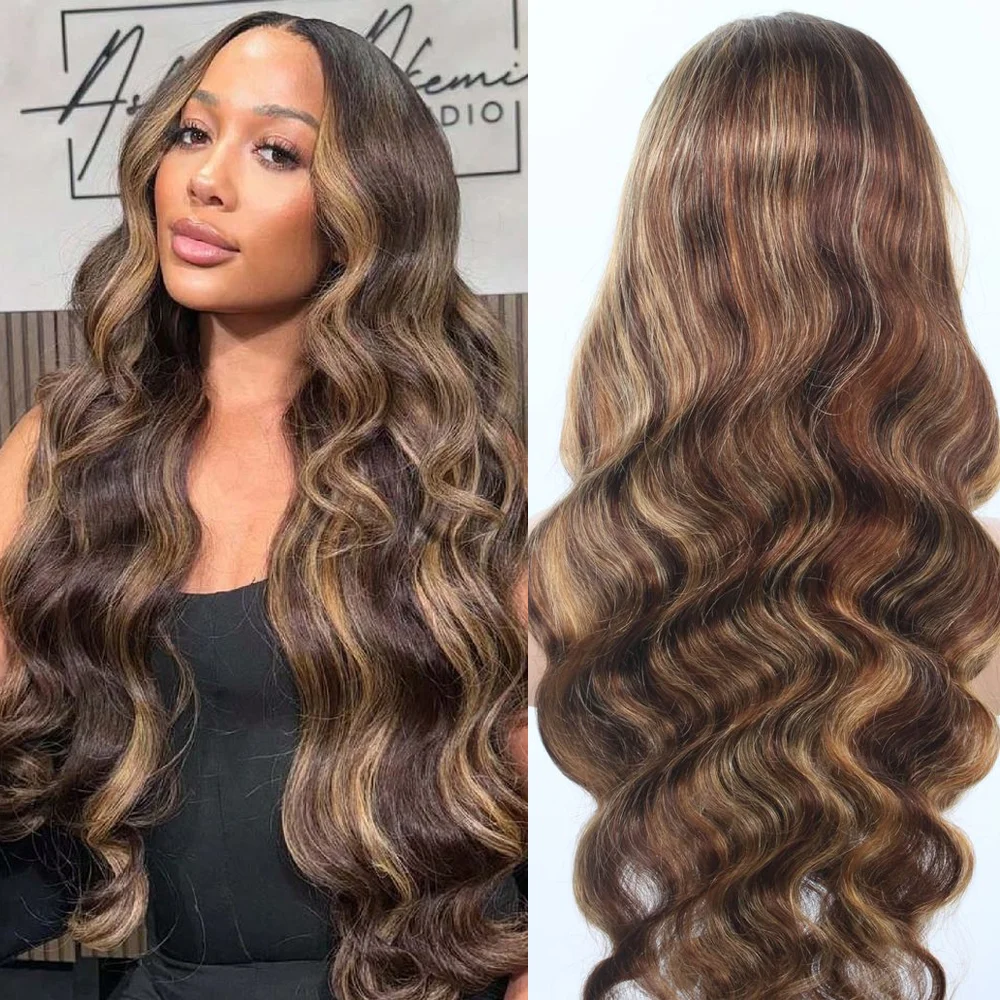 

Highlight Body Wave Human Hair Wigs 13x6 4/27 Blonde Ombre Brown Colored Wig 13x4 Hd Lace Front Wig Human Hair For Women