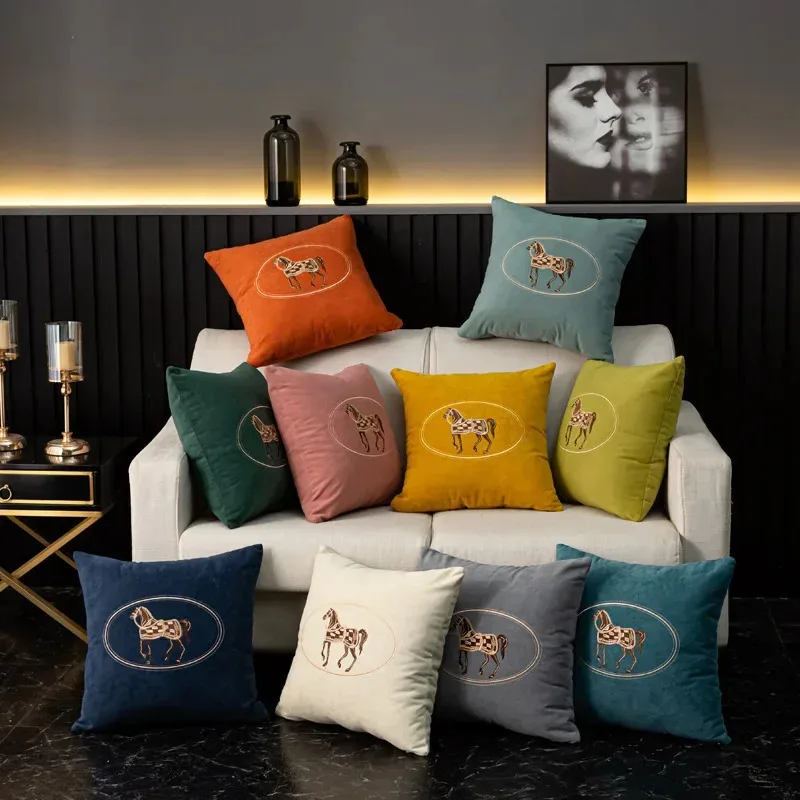 VIKAMA American Style Horse Hair Cushion Cover Hidden Zipper Decorative Pillowcase for Sofa Home Office Indoor Decor