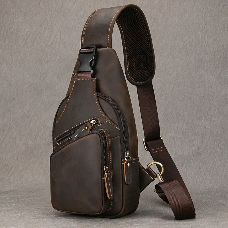 

New Fashion Men's Chest Bag Single Shoulder Bagpack Bag Crossbody Chest Pack Vintage Style Male Travel Bags Genuine Leather Hot