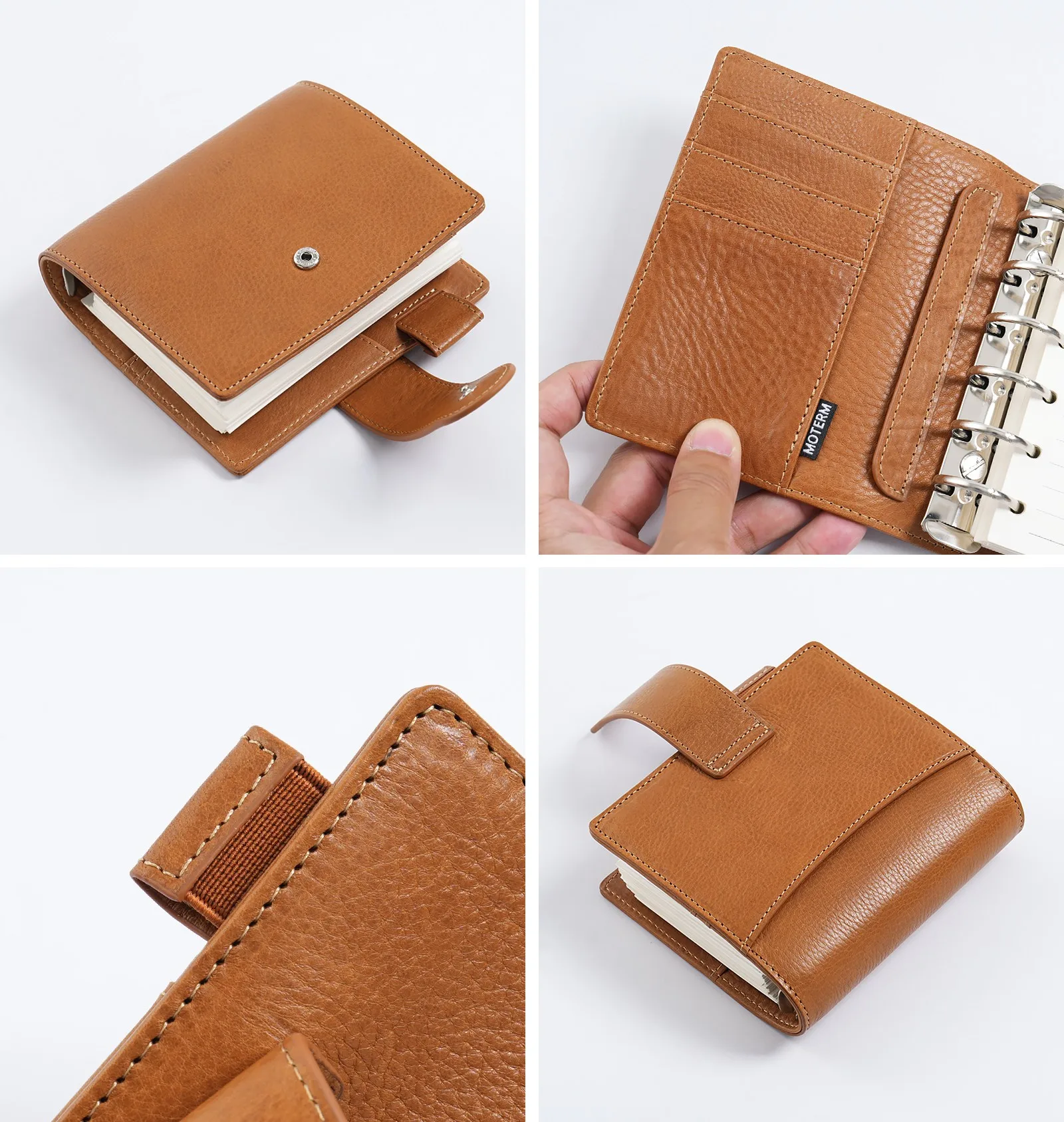 Moterm Elite Collection Pocket/A7 Size Rings Planner with 25mm Rings Vegetable Tanned Leather Notebooks Organizer Diary Journal