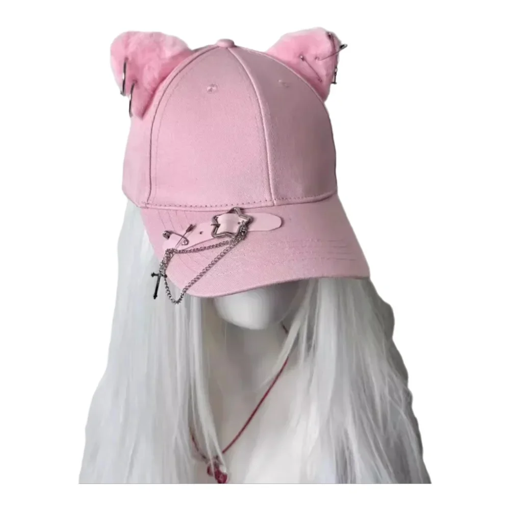 

Субкультура панк-кошачьи ушки кожаная бейсболка универсальная цепочка со звездным узором маленькая шляпа в виде утконоса