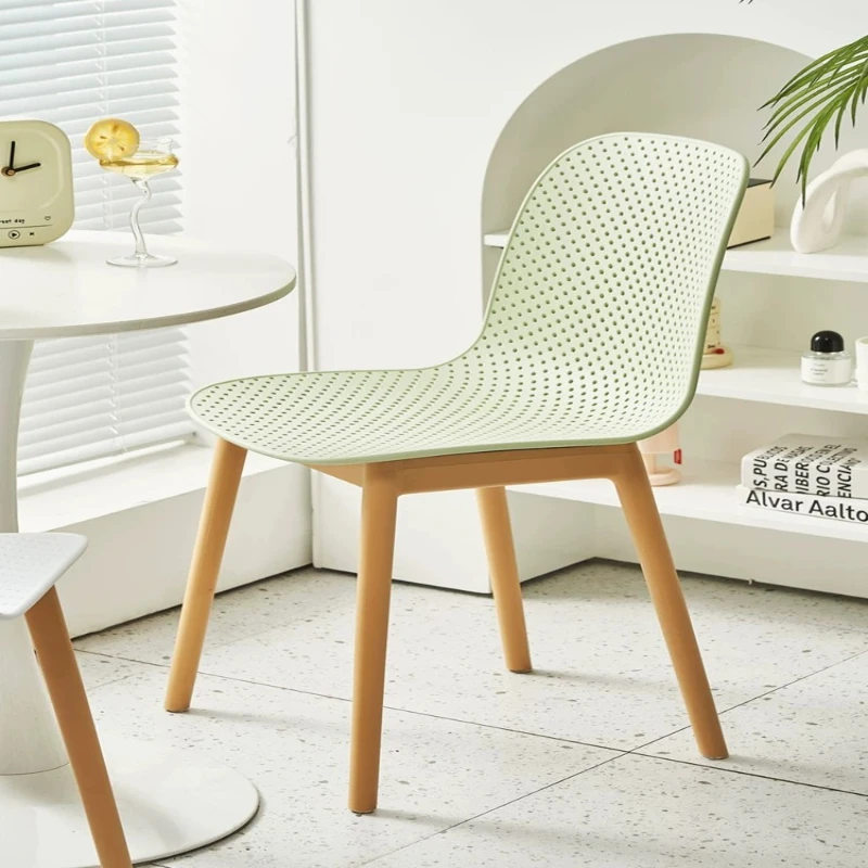 

Thick Nordic Outdoor Plastic Dining Chair Modern Minimalist Backrest Stool PP Wood Leg Hollow Café B&B Meeting Seat Strong