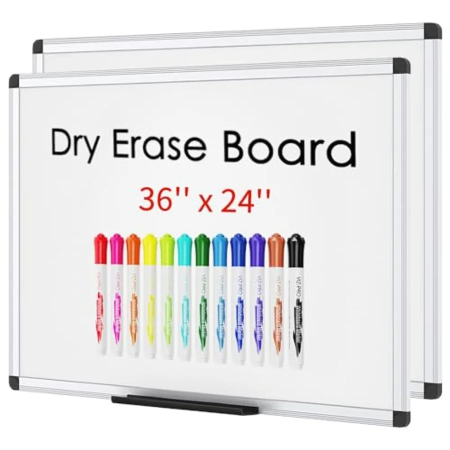 

Magnetic Dry Erase Board, 36 X 24 Inches, Pack of 2, Silver Aluminium Frame, with 12 Colored Whiteboard Pens
