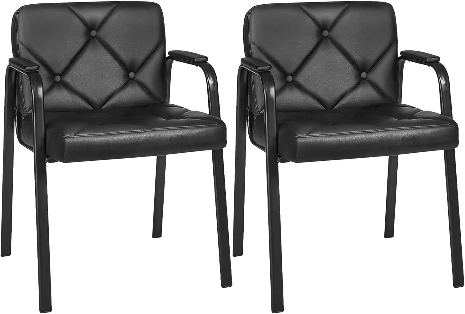 

PU Office Guest Waiting Room Chairs Set of 2, Padded Arms, Metal Frame, Comfortable Seat for Conference, Reception, Lobby