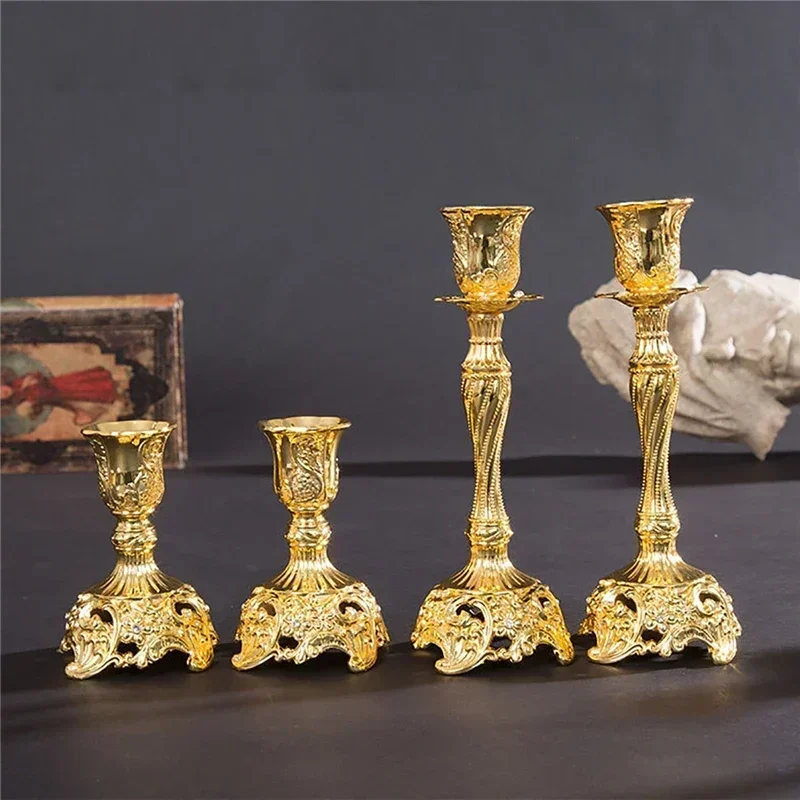 2pcs Retro Candlestick Gold Silver Candle Holder Wedding Centerpieces Candle Holders Banquet Dinning Table Decorations Ornaments