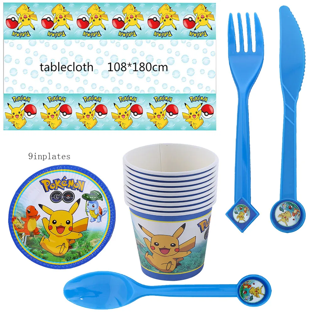 Pokemon Birthday Decorations Pikachu Party Decor Tableware Supplies Paper Napkin Plate Cup Set Happy Birthday Toys For Girl Boy