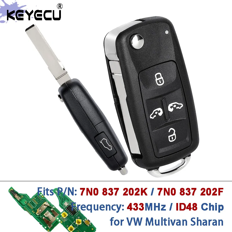 

KEYECU 7N0 837 202 К/7N0 837 202 F 434 МГц ID48 чип 5-кнопочный откидной пульт дистанционного управления для VW Volkswangen Multivan Sharan 2011-2016