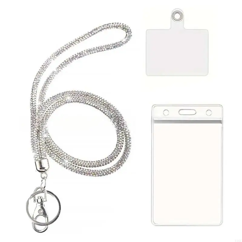 

Clear Card Holder with Neck Lanyard for Office Rhinestones Lanyard with Identity Card Badge Holder Vertical Card Holder D5QC