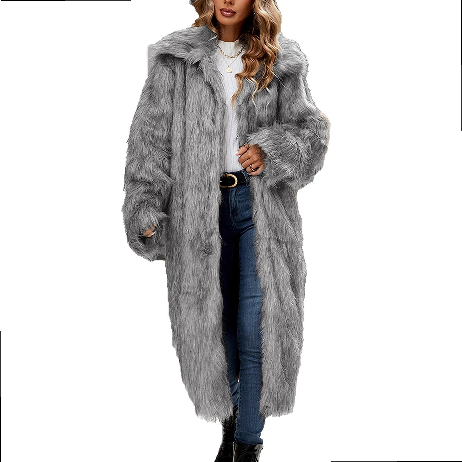 Faux Fur Coat Women Long Winter Warm Fluffy Overcoats Plus Size Outerwear - view 5