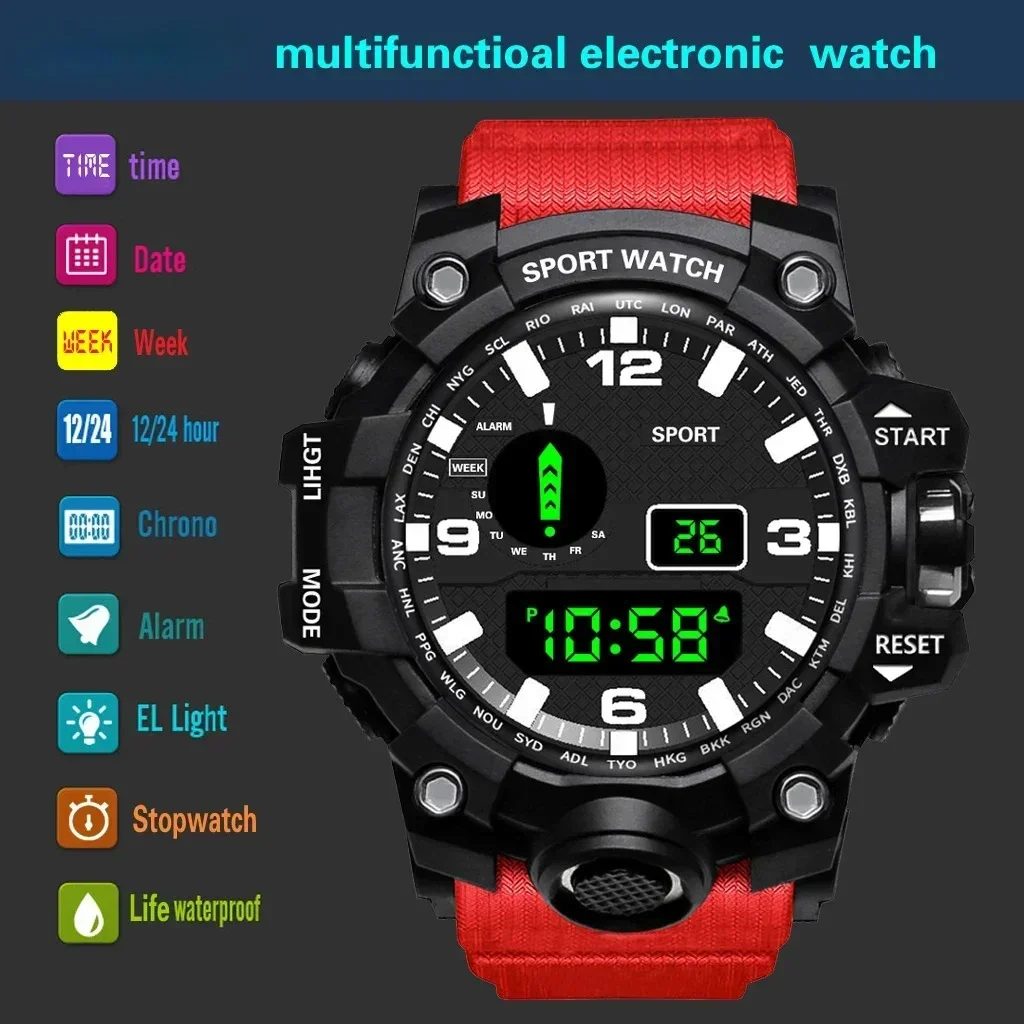 Men\'s Watch LED Digital Men Sport Watches Fitness Electronic Watch Multifunction Sports Watches Clock Kids Gifts