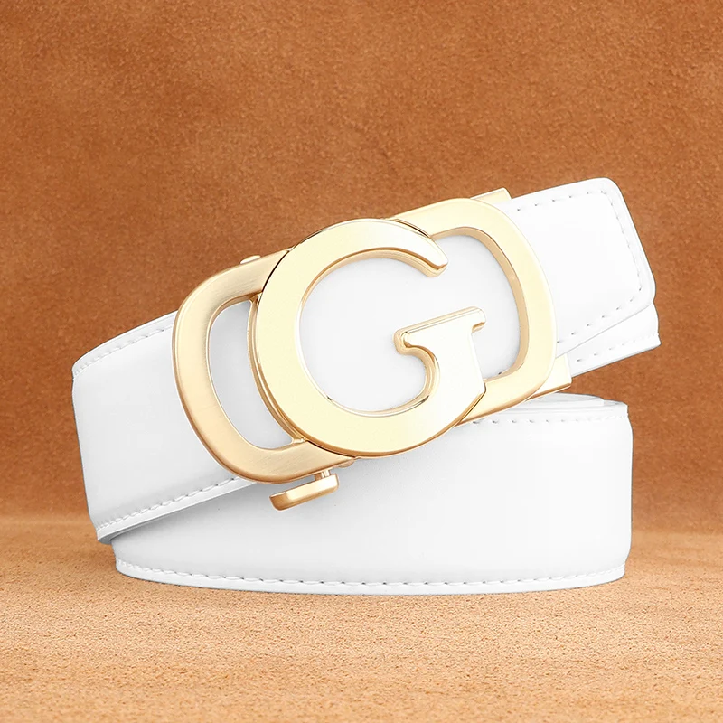 

Fashion White designer genuine leather belts men letter g Automatic Buckle casual luxury high quality younth Waistband