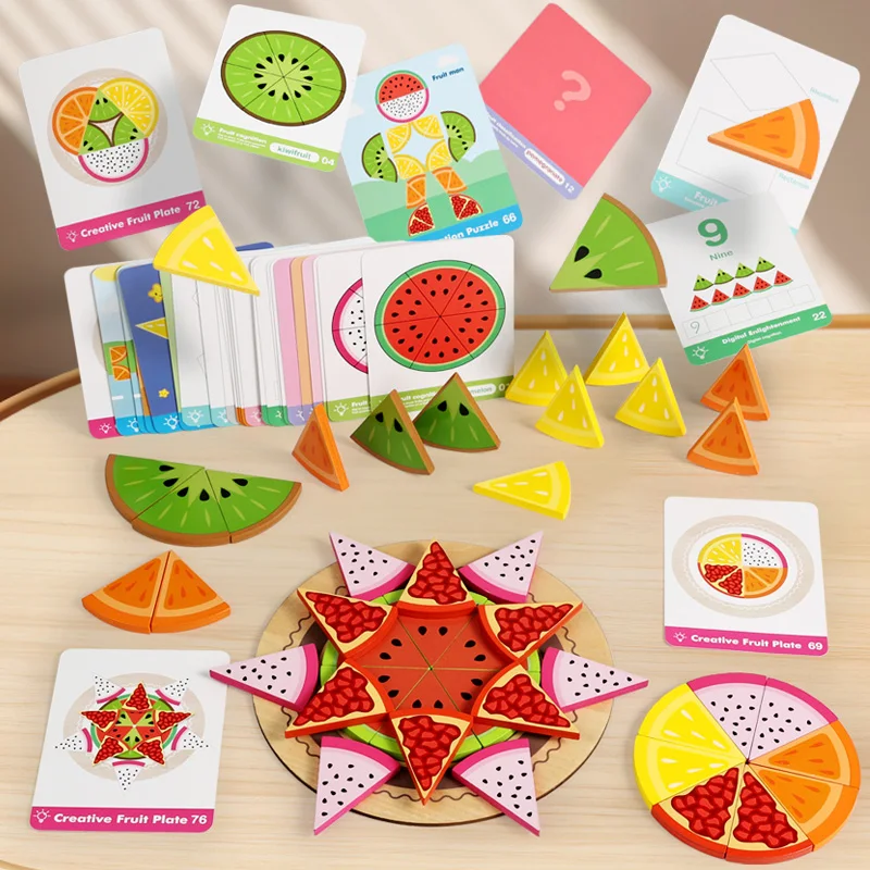 

Wooden Fruit Puzzle Game Creative Matching Toy Comes With Pattern Cards Suitable For Children Fine Motor Skills Development
