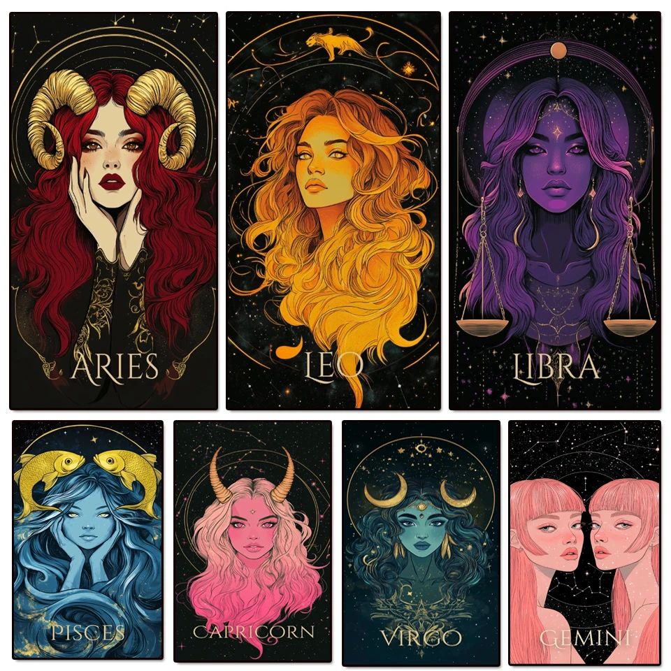 DIY 5D Diamond Painting Constellation Embroidery Cartoon Portrait  Woman Full Square Round Drill Mosaic Leo Aries Wall Decor