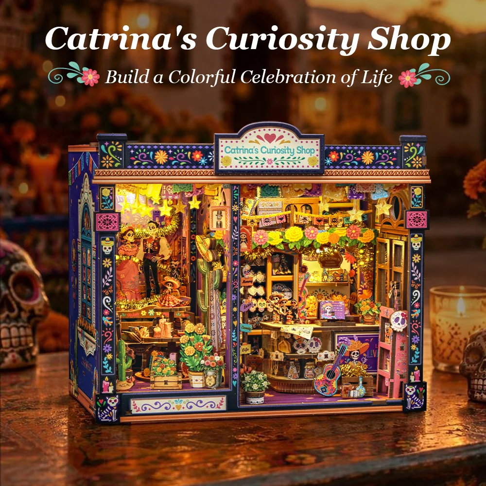 CUTEBEE Book Nook Kit 3D DIY Dollhouse with LED Light Bookshelf Insert Street Shop Series Miniature Model For Home Party Decor