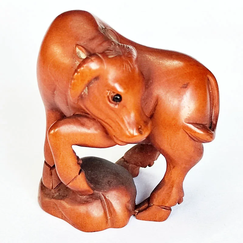 

GX571 - 20 Years Old 2" Hand Carved Boxwood Netsuke - Buffalo Ox