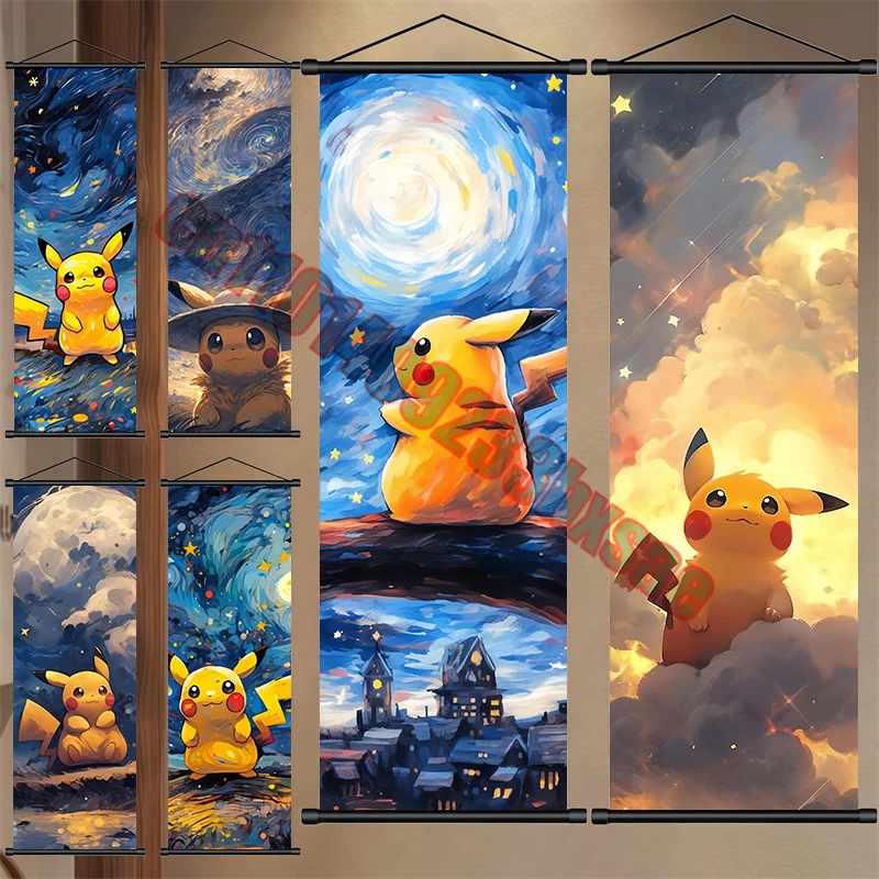 

Japanese Classic Cartoon Anime Pokemon Pikachu High Quality Art Scroll Painting Suitable for Bedroom Living Room Decoration Gift