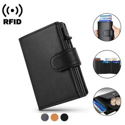 Men Leather Aluminum Business Bank Cardholder Male Case Minimalist Wallet Rfid Credit Card Holder Wallets 2024