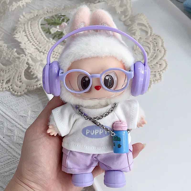 

17cm Labubu 1-3 Gen Doll Outfits | Athletic T-shirt Cargo Shorts Set Headphone | Clothes for Labubu Plush Pendants Accessories