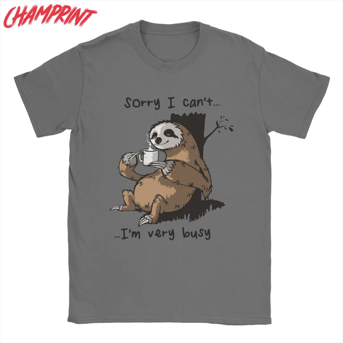 Men's Sorry I Cant Im Very Busy Sloth T Shirts Pure Cotton Tops Crazy Short Sleeve Crewneck Tees 4XL 5XL T-Shirts