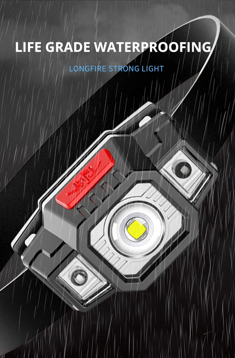 LED Sensor Headlamp USB Rechargeable Headlight Induction Head-Mounted Flashlight Outdoor Portable Waterproof Camping Wave Lamp