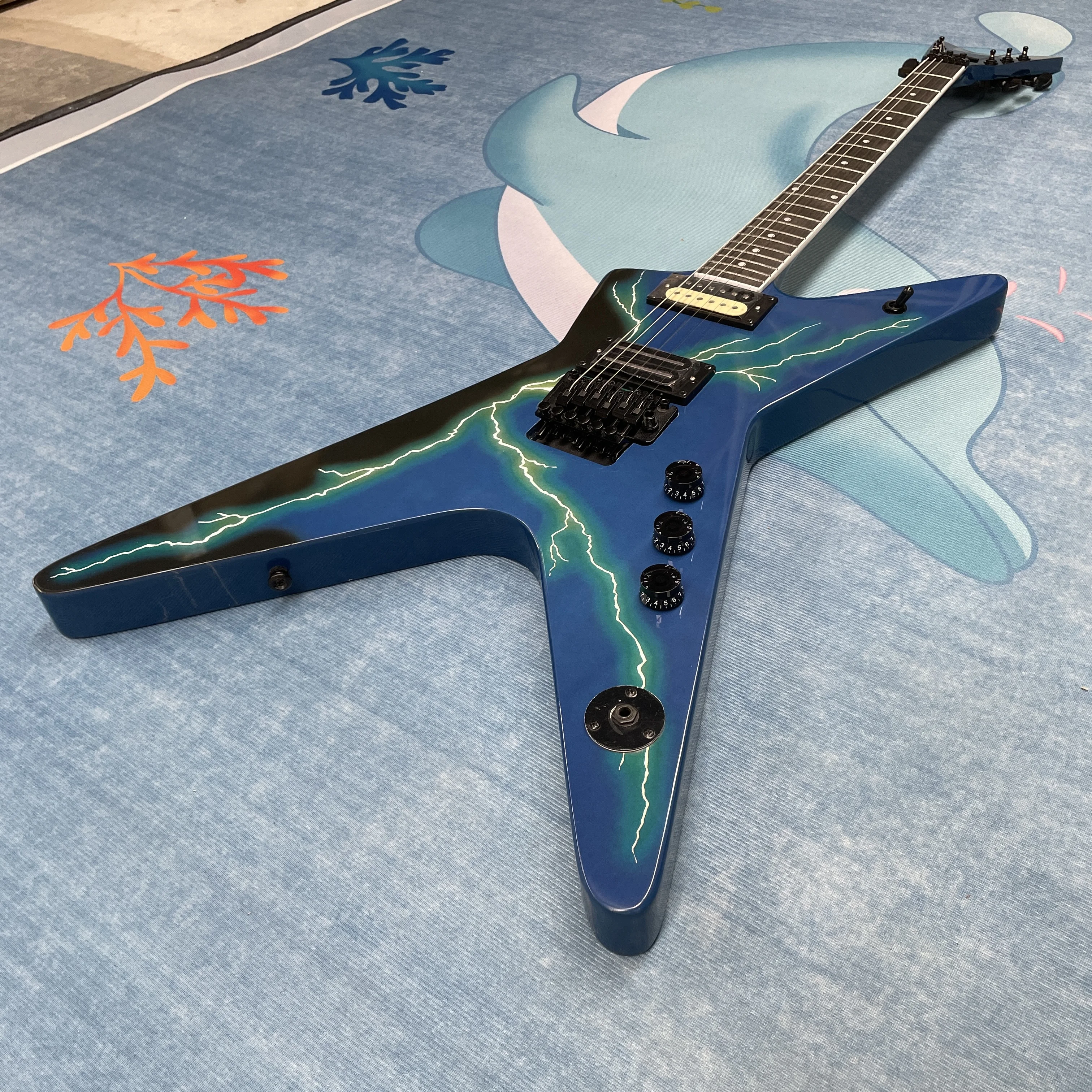 Blue electric guitar, double-coil pickup multi-knob volume control electric guitars, stage performance electric guitarra view 2