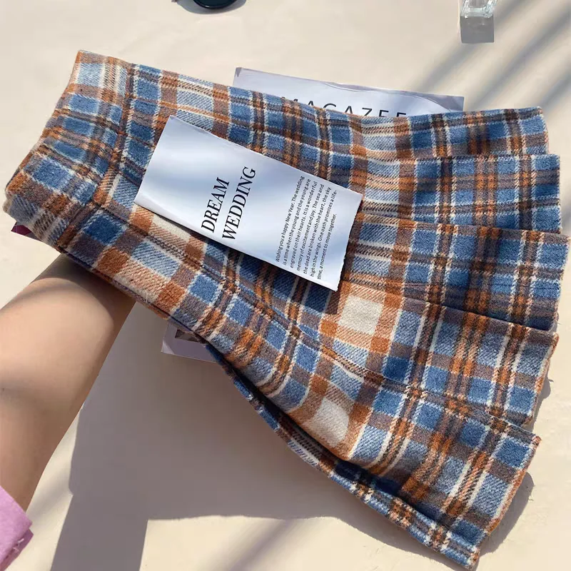 Plaid Soft Pleated Skirt 2024 Autumn Winter New High Waist Preppy Style A-line Skirt Women Clothing Korean Fashion Sweet Skirt