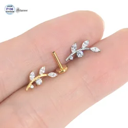 Starose 1 pz 1.2x 4/6/8/10mm F136 Piercing al naso titanio Labret Stud ovale Cz Branch Helix Tragus orecchini foglia orecchio gioielli 16G Bar