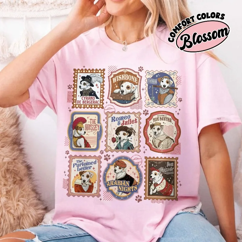 Autumn New Base Shirt Unisex T-shirt,Wishbone Dog Stamps Shirt, 90s Kids Movie Graphic Tshirt, Jack Russell Book Lover Tee