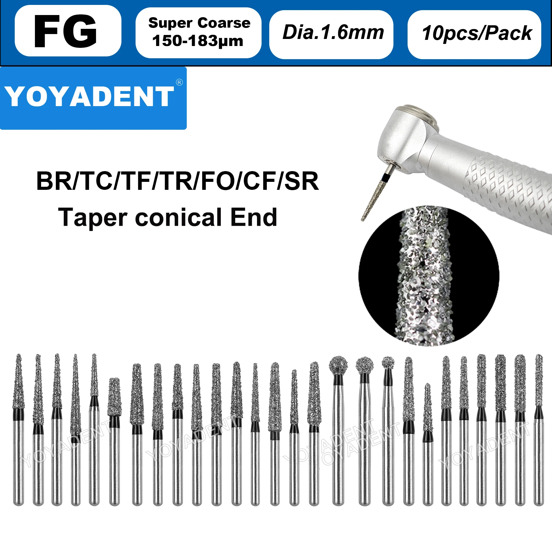 Dental Diamond Burs Dentistry Drills FG High Speed Turbines Bur Extra Coarse Dental Lab Polishing Tools Dia.1.6mm 10Pcs
