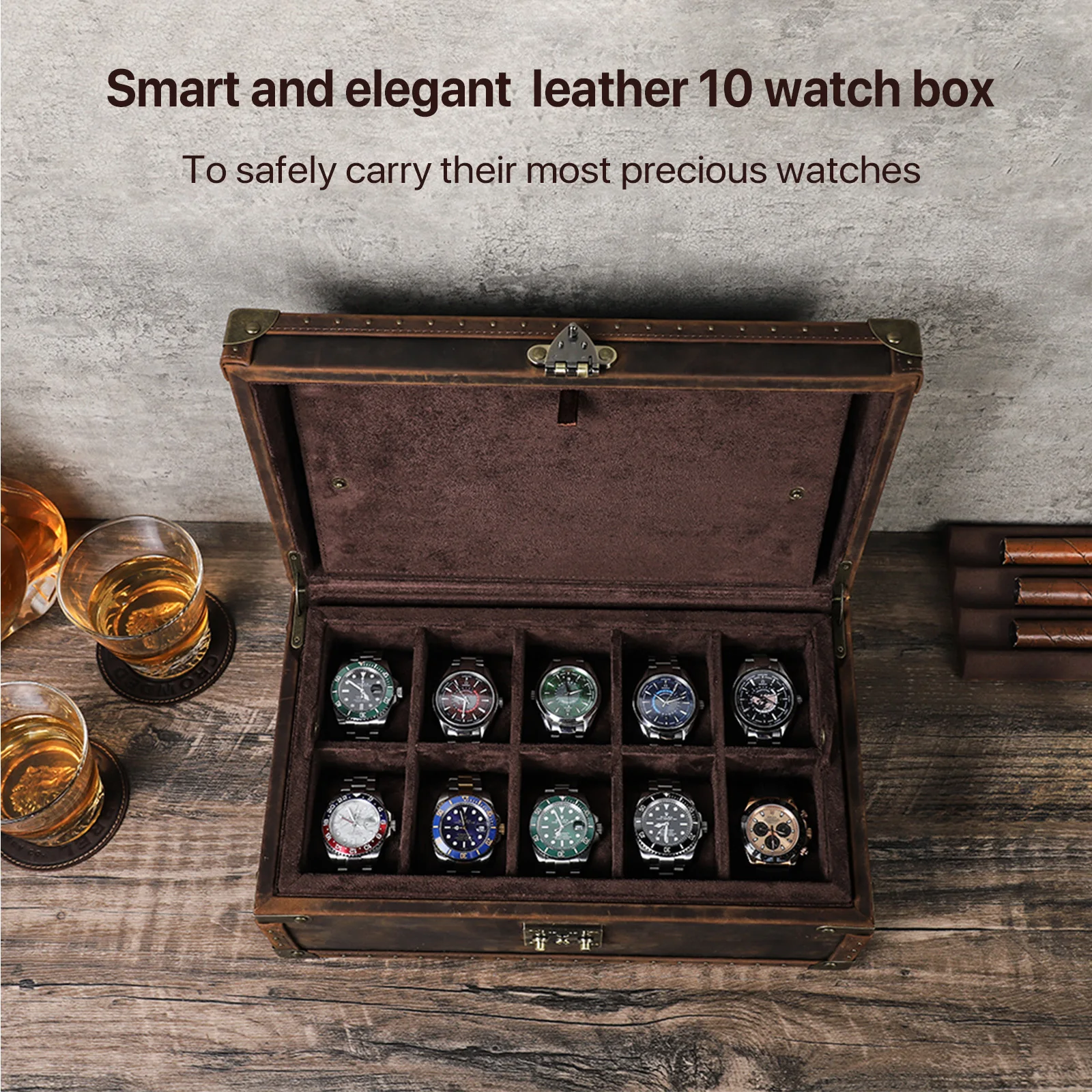 Genuine Leather 6/8/10 Slots Grids Watch Storage Case Portable Vintage Display Watch Organizer Boxes Luxury Men Best Gift Box