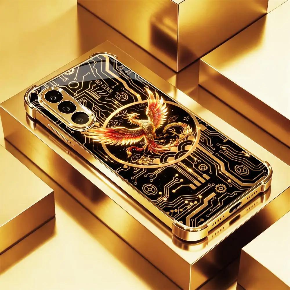 Luxurious Phoenix Circuit phone case s26 ultra case s25 ultra case glass for Samsung Galaxy S26 S25 S24 S23 S22FE,Ultra,Plus