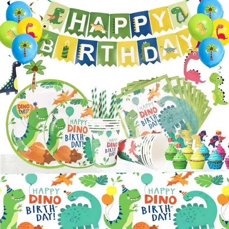 Disney Birthday Party Cartoon Dinosaur Theme Disposable Tableware Set Paper Towers Knives Forks Spoons